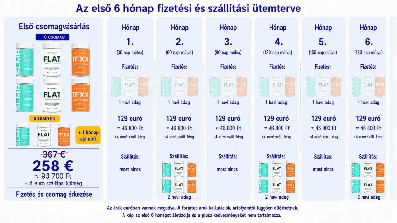 A(z) Teljes csomag első hat hónapjának fizetési és szállítási ütemterve